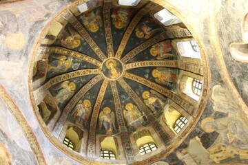 Fototapeta na wymiar A dome with a mosaic of Christ in the church of Chora or Kariye in Istanbul, Turkey.