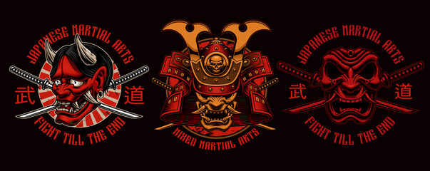 Fototapeta na wymiar Colorful Samurai t-shirt designs