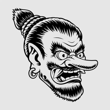 recommend clip art: Illustration of a Japanese Tengu Mask
