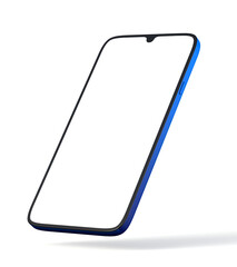 Blue smartphone mock-up with a blank screen. Mobile mock-up isolated on white background. 3d illustration.