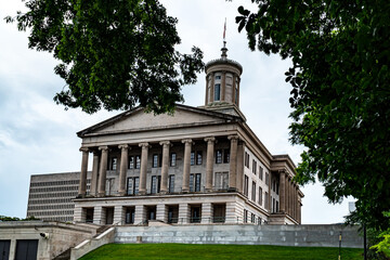 Tennessee State Capitol Building in Nashville, TN on a cloudy day