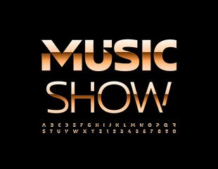 Vector Luxury Logo Music Show. Trendy Golden Font. Chic Alphabet Letters and Numbers
