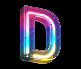 Glowing neon under matte glass. Font. Letter D.