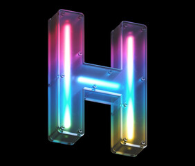 Glowing neon under matte glass. Font. Letter H.