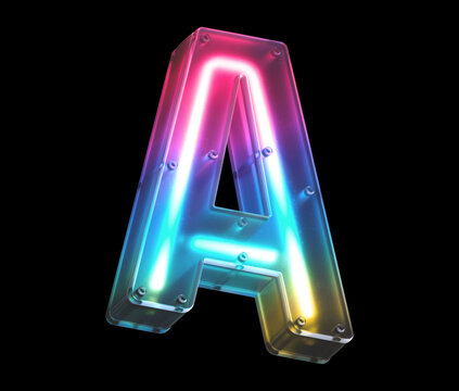 Glowing neon under matte glass. Font. Letter A.
