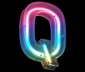 Glowing neon under matte glass. Font. Letter Q.
