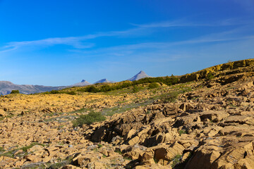 Rocky landscape on Leka island - 400 million years ago, the seabed crust was pushed ashore, rocks...