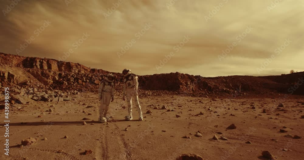Wall mural astronauts discussing base location on mars
