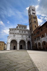 view of the cathedral of Lucca, famous town in the countryside of tuscany (Italy). The church and...