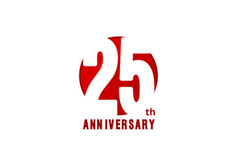 25 years anniversary vector template with red color, 25th birthday logo