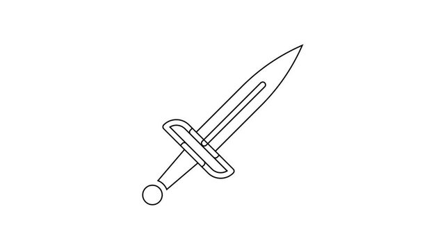 Black line Dagger icon isolated on white background. Knife icon. Sword with sharp blade. 4K Video motion graphic animation