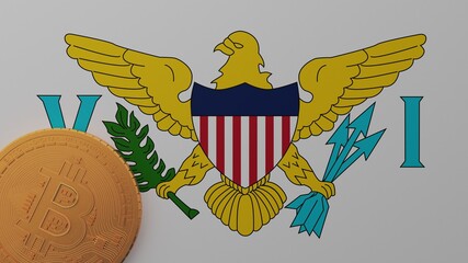 Gold Bitcoin in the Bottom Left Corner on the Flag of Virgin Islands (US)
