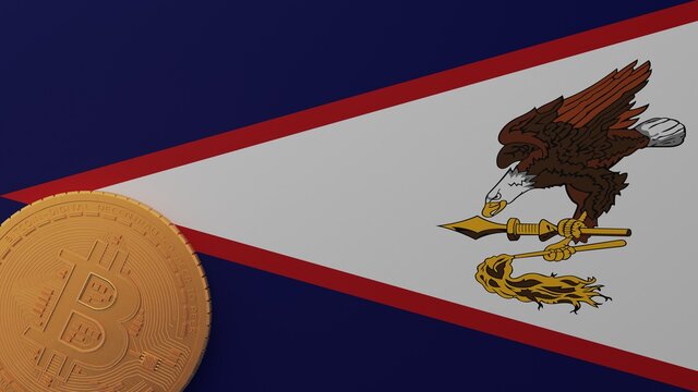 Gold Bitcoin in the Bottom Left Corner on the Flag of American Samoa