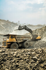 Big mining dumping truck and Backhoe © Rattanapon