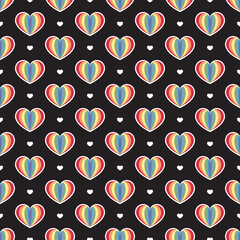 Abstract rainbow hearts pattern on dark background, Abstract Vector Wallpaper, Seamless pattern background