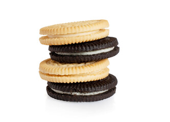 sandwich cookies isolated with cream on white background