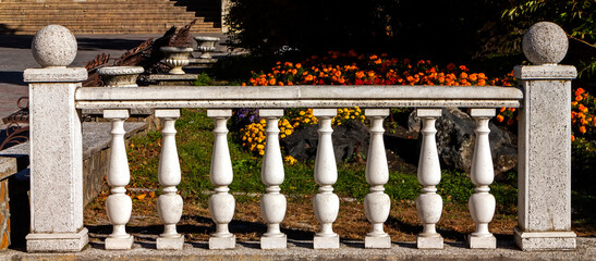  Grey fence, fence balustrade in baroque style.