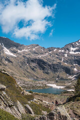 Fototapeta na wymiar Lakes of Tristania. Set of lakes in the mountains of Ordino, in Andorra.