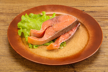 Two pink salmon fish steak