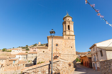 Fototapeta na wymiar Church of the Assumption of Our Lady in El Berrueco village, province of Zaragoza, Aragon, Spain