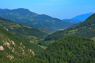 Fototapeta premium Mountain summer landscape background. Travel and adventure photo