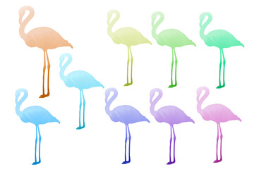 Flamingo silhouettes in watercolors. Clip art pack on white 
