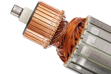 Rotor or of anchor electric motor closeup, isolated on white background