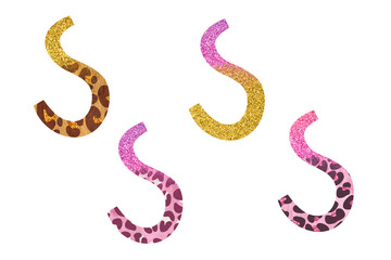 Fototapeta premium Bright creative leopard Latin alphabet. Clip art set on white background. Letter S