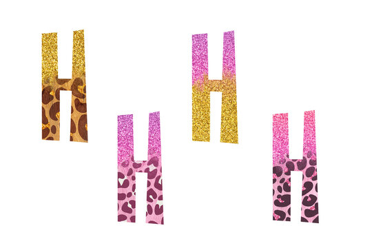 Bright creative leopard Latin alphabet. Clip art set on white background. Letter H