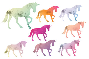 Unicorn bright clip art pack on white background