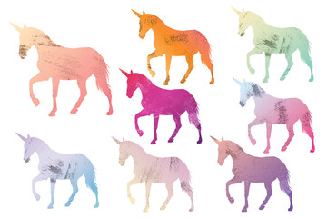 Obraz premium Unicorn bright clip art set. Sublimation pack on white 