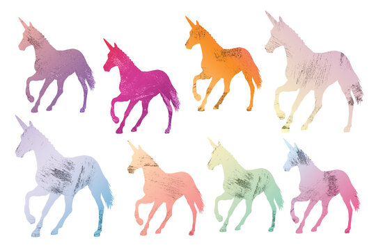 Unicorn graphics bundle on white background