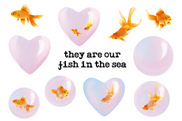 They are out fish in the sea. Clip art set on white background