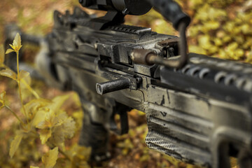 M249 light machine gun with 7.62 mm cartridge belt