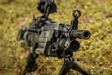 M249 light machine gun with 7.62 mm cartridge belt