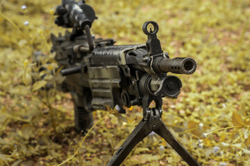 M249 light machine gun with 7.62 mm cartridge belt