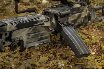 M249 light machine gun with 7.62 mm cartridge belt