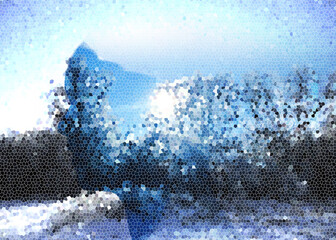 profile, head, silhouette, face, mozayka, snow on the window