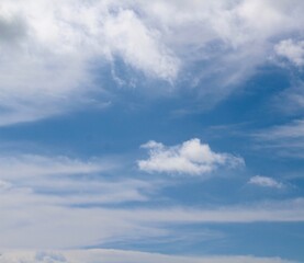 The white cloudscape in the bright blue sky.