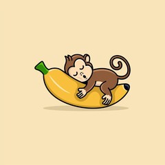 Monkey with banana logo design vector