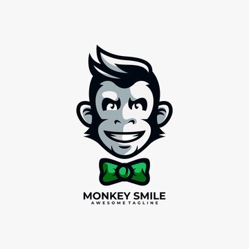 Monkey logo design vector flat color