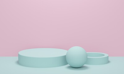 Podium for cosmetics and a ball on a pink background. Backdrop design for product promotion. 3d rendering