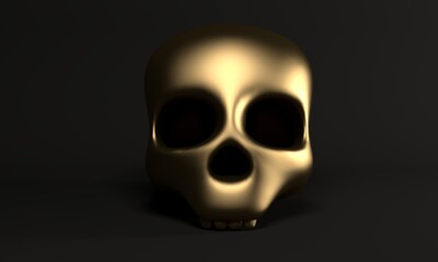 Abstract black background with golden skull. Backdrop design for product promotion. 3d rendering