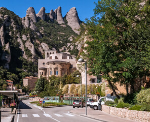 Approach to Benedictine Santa Maria de Montserrat Abbey in Montserrat, Catalonia, Spain - 439014570
