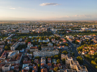 Aerial sunset view of City of Plovdiv, Bulgaria