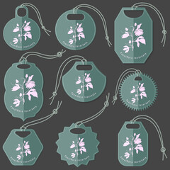 Set of Tags with Passionflower Herb Silhouette