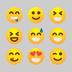 Yellow emoji set isolated on white emoticons or emotional icons cute smiling or happy