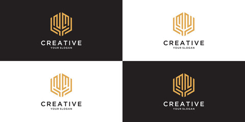 Fototapeta premium Letter nm mn hands logo template for real estate, building, agent, architect