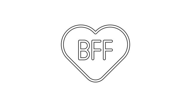 Black line BFF or best friends forever icon isolated on white background. 4K Video motion graphic animation