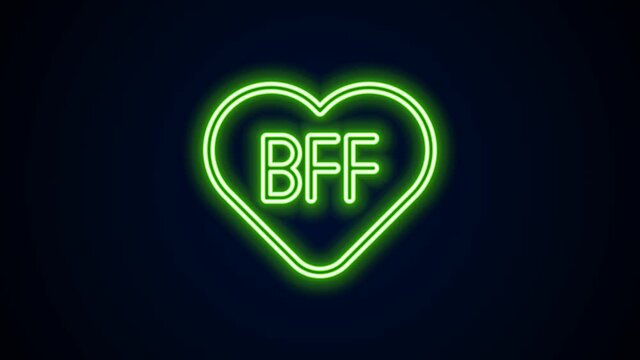 Glowing neon line BFF or best friends forever icon isolated on black background. 4K Video motion graphic animation